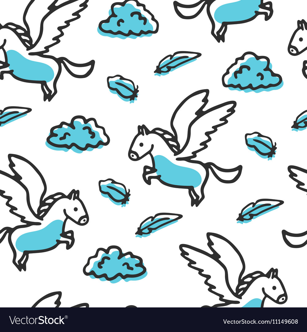 Seamless pattern with pegasus and clouds