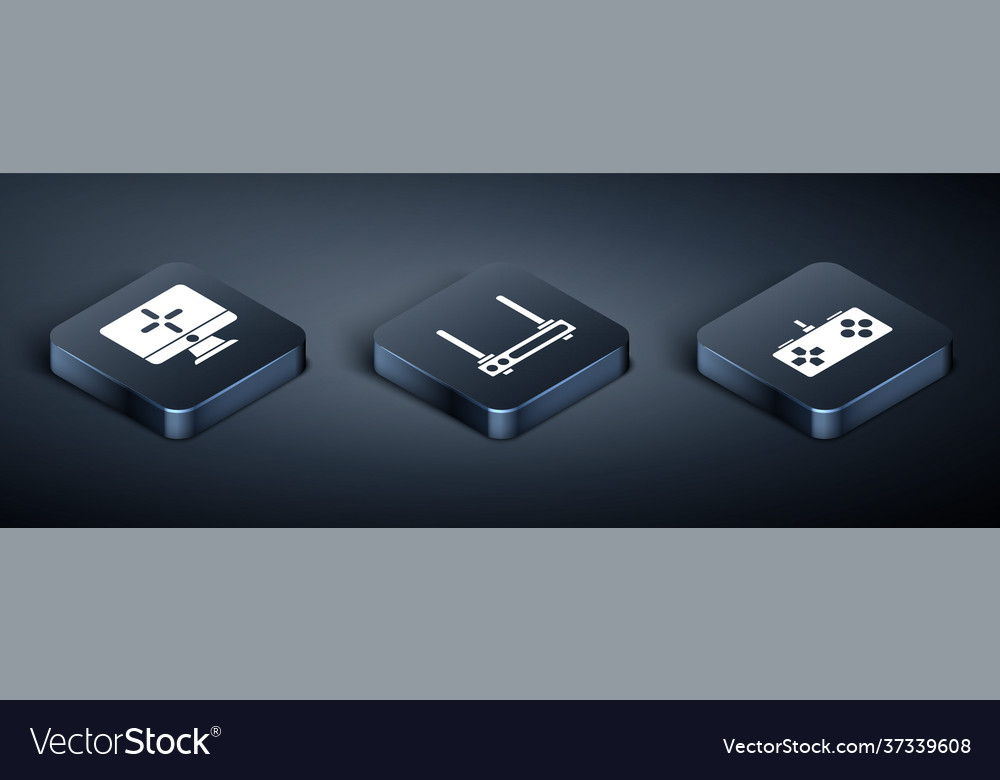 Set isometric computer monitor gamepad and router vector image Set isometric computer monitor gamepad and router