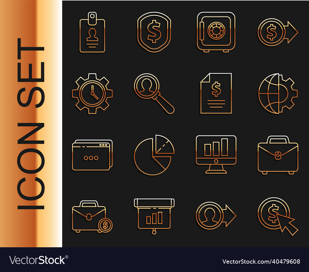 Set line cursor and coin briefcase globe vector image Set line cursor and coin briefcase globe
