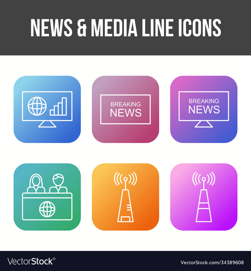 Einzigartige Nachrichten und Medien-Icon-Set