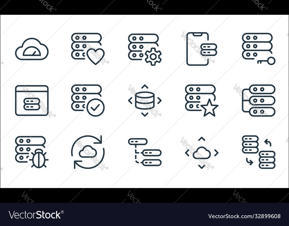 Work office server line icons linear set quality Vector Image Work office server line icons linear set quality