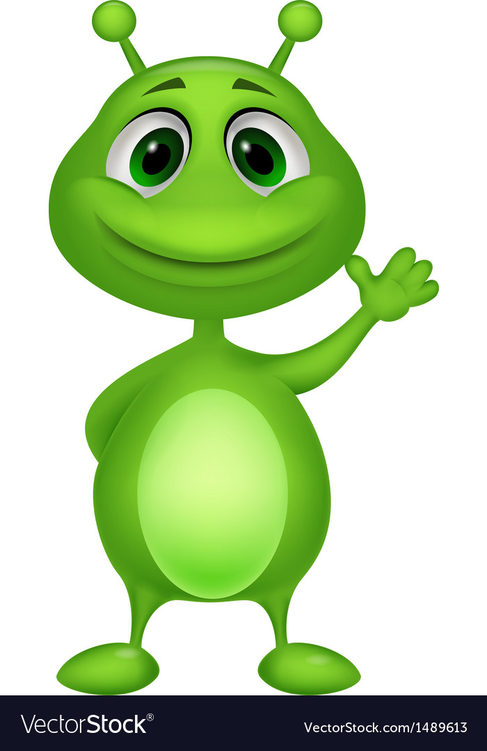 Cute green alien cartoon Royalty Free Vector Image