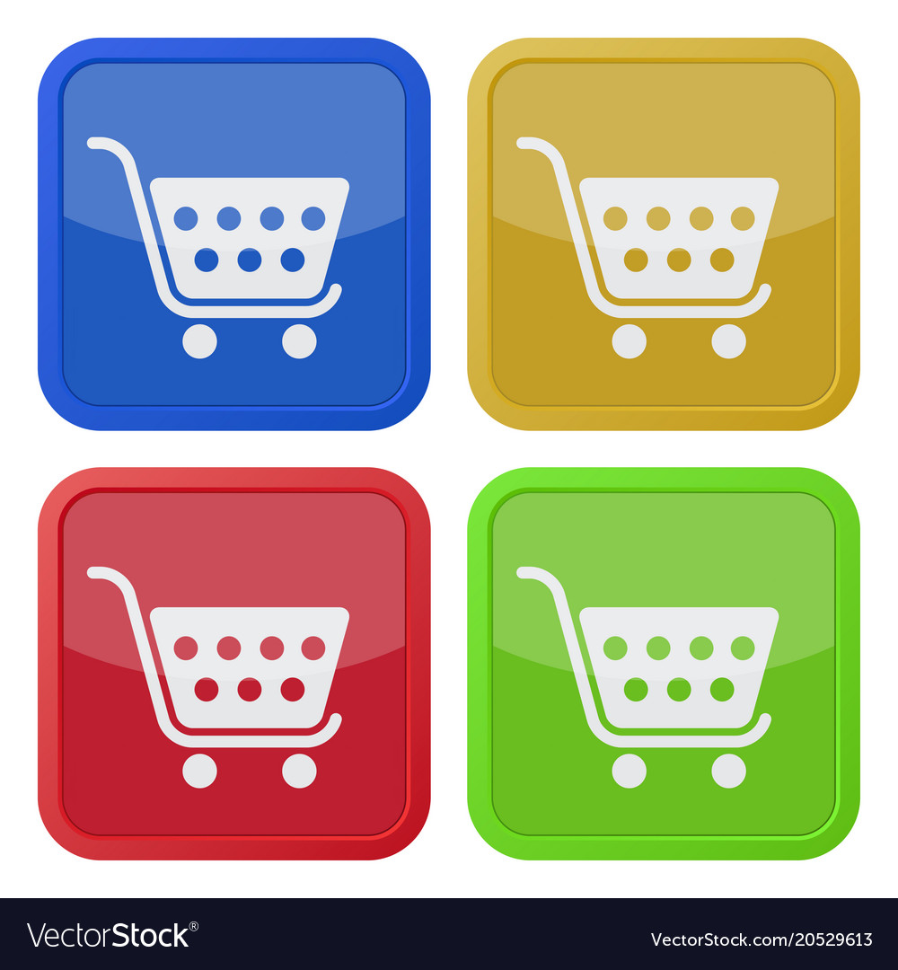 Four square color icons shopping cart