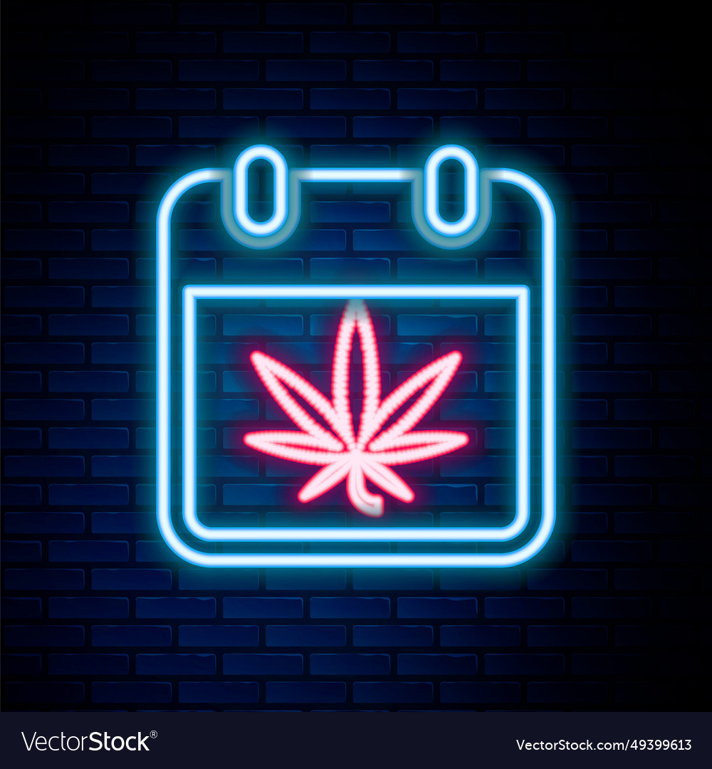 Glowing neon line calendar and marijuana