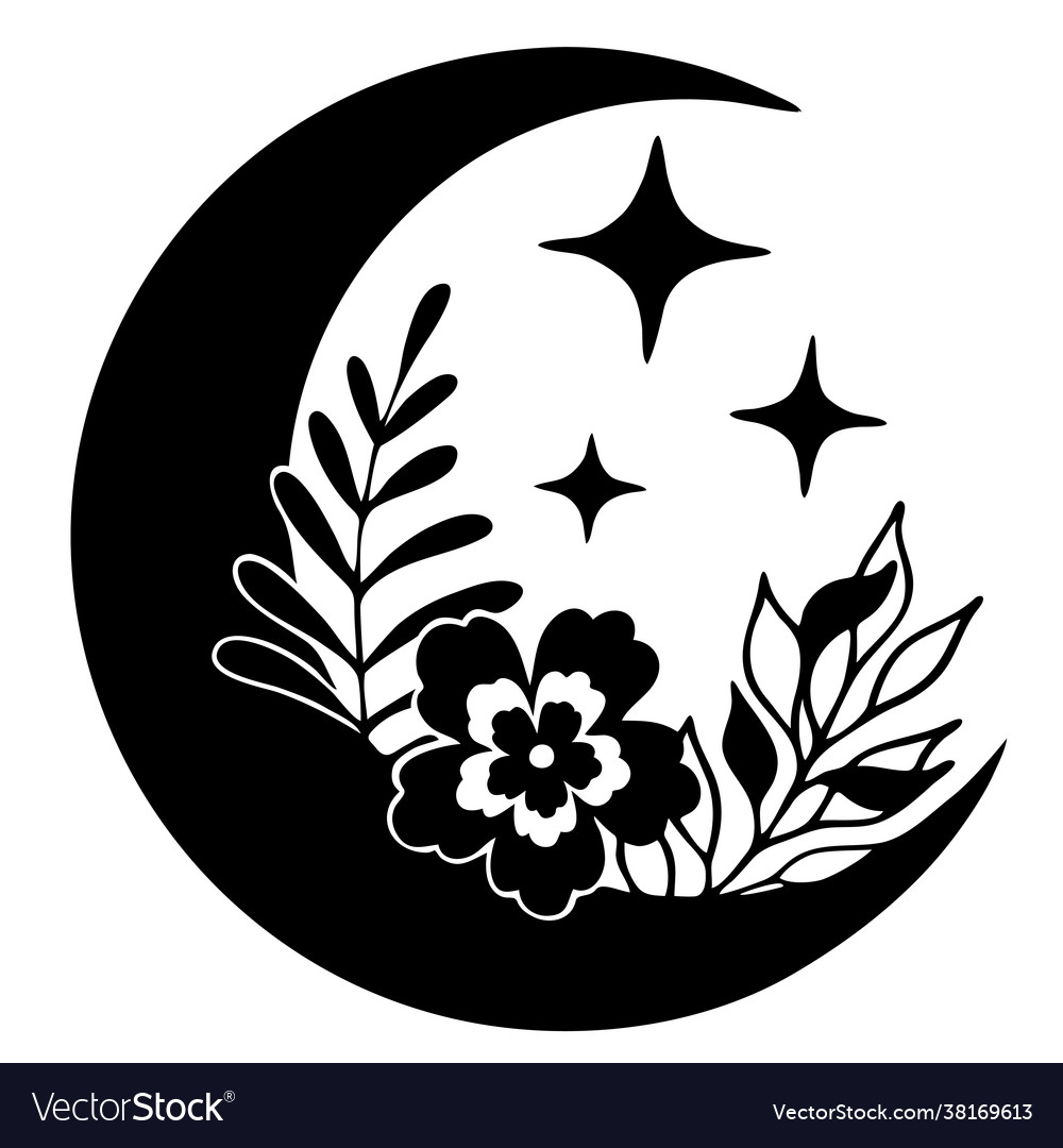 Magic moon with stars and flowers on white Vector Image