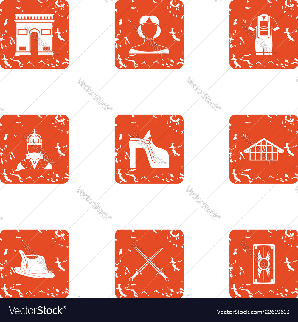 Monarchy icons set grunge style Royalty Free Vector Image