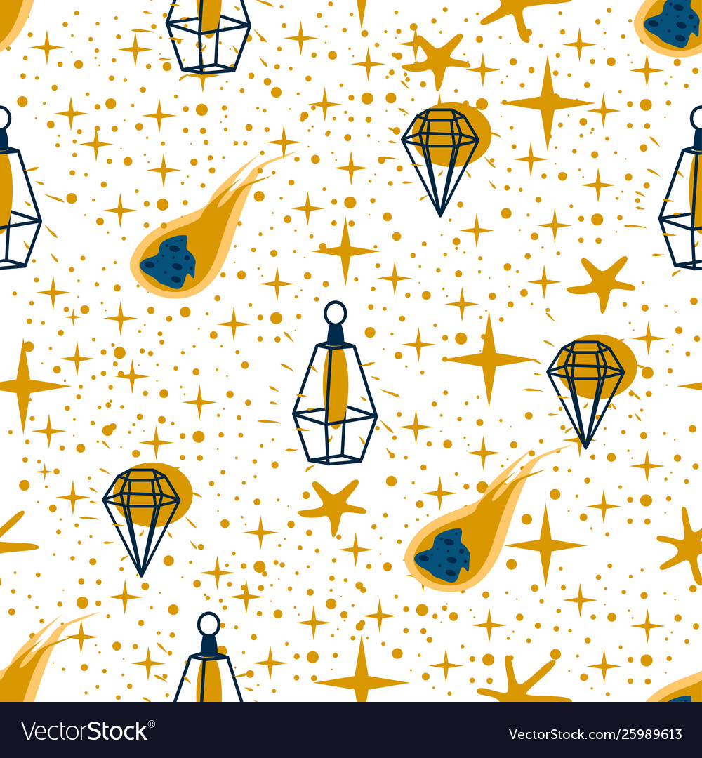 Seamless pattern with a lamp stars comet vector image Seamless pattern with a lamp stars comet