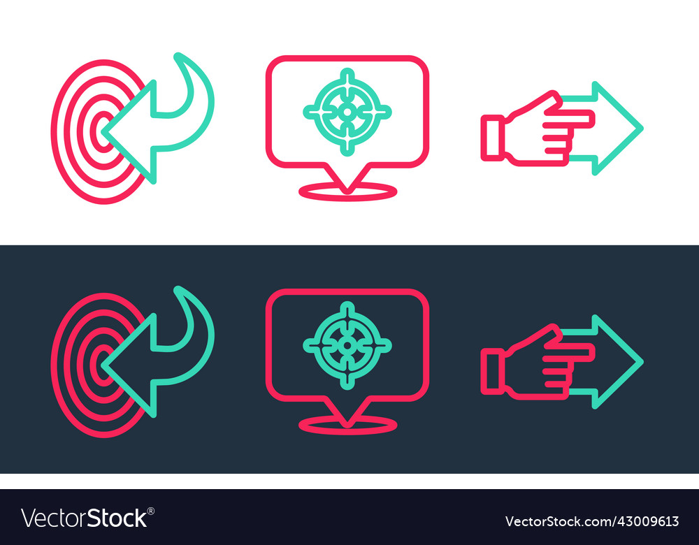 Set line hand with pointing finger target Vector Image Set line hand with pointing finger target