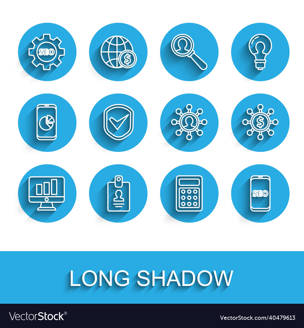 Set line monitor with graph chart seo tag gear vector image Set line monitor with graph chart seo tag gear
