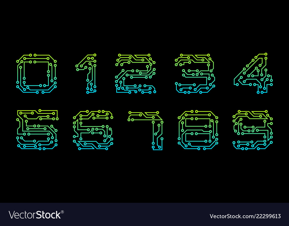 Set numbers made in circuit texture numerals vector image Set numbers made in circuit texture numerals