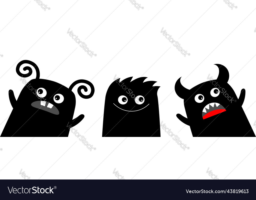 Three monster icon set in the corner happy Vector Image