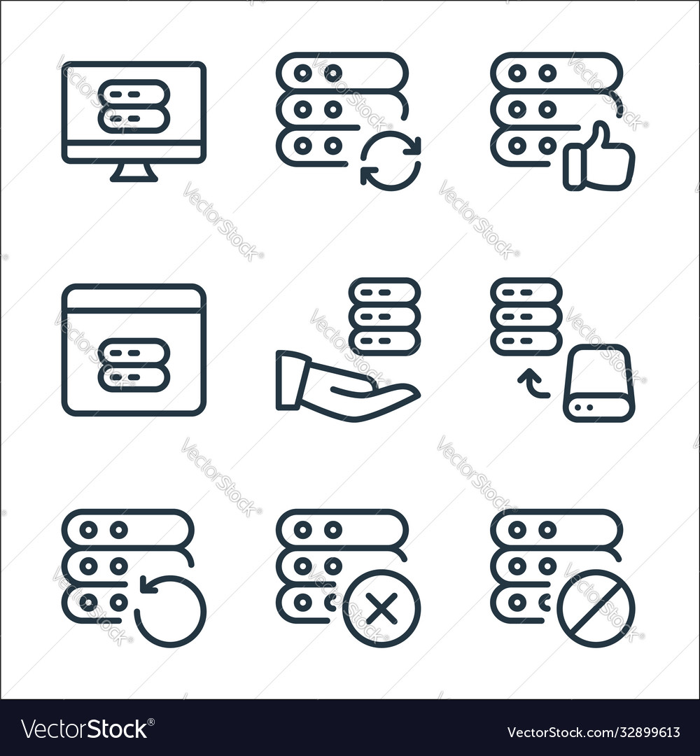 Work office server line icons linear set quality vector image Work office server line icons linear set quality