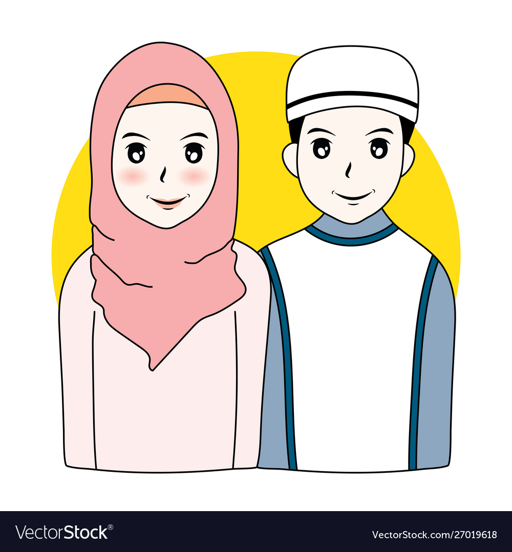 Cartoon couple muslim man Royalty Free Vector Image