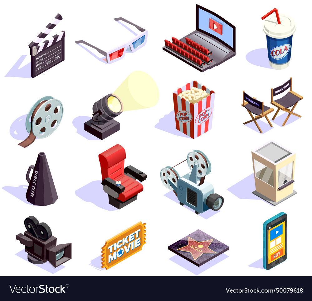 Cinema isometric icons set