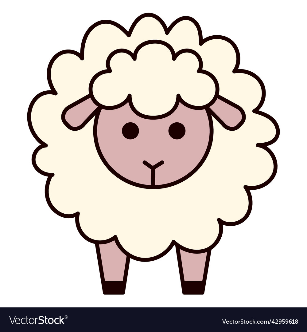 Cute fluffy sheep flat high quality Royalty Free Vector