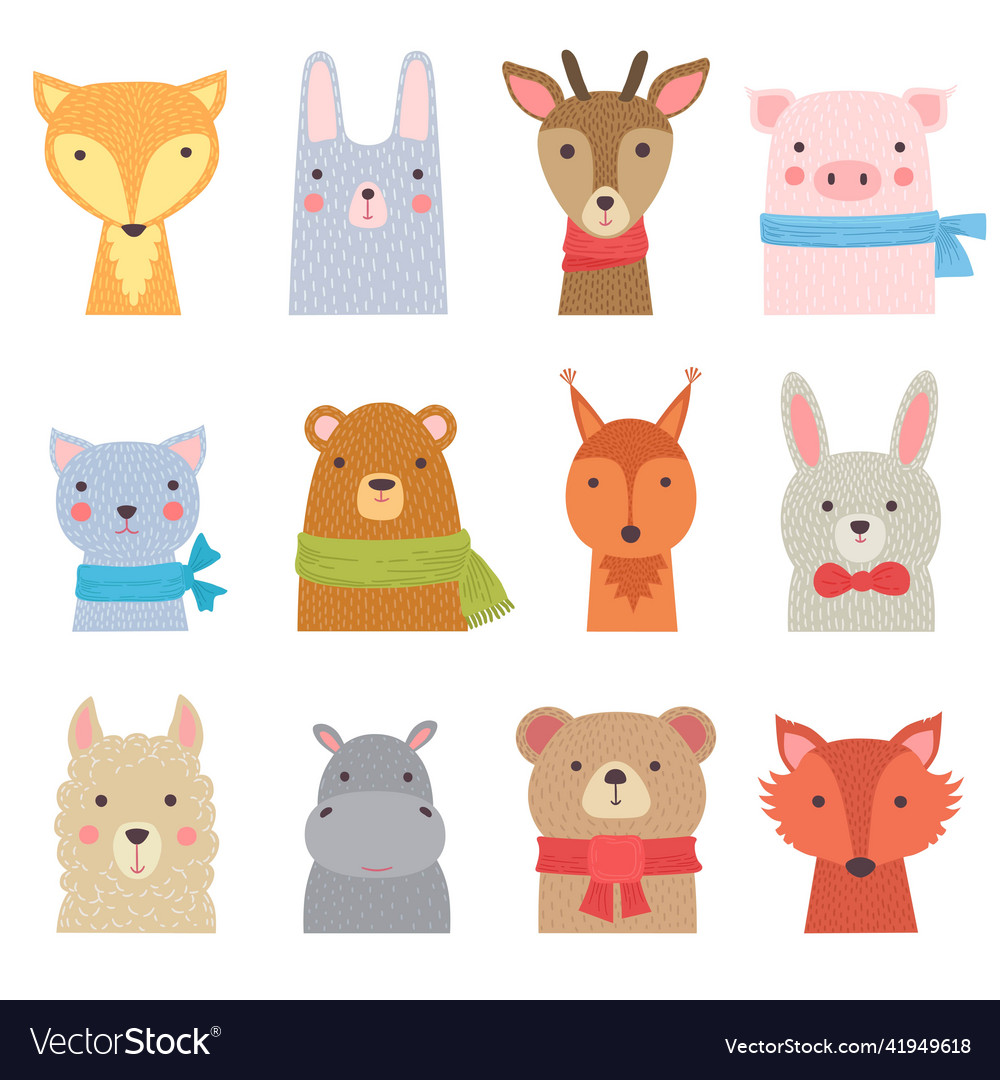 Funny animals cute zoo collection shower kids Vector Image Funny animals cute zoo collection shower kids