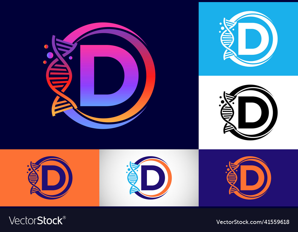 Initial d monogram alphabet in a circle with dna Vector Image Initial d monogram alphabet in a circle with dna
