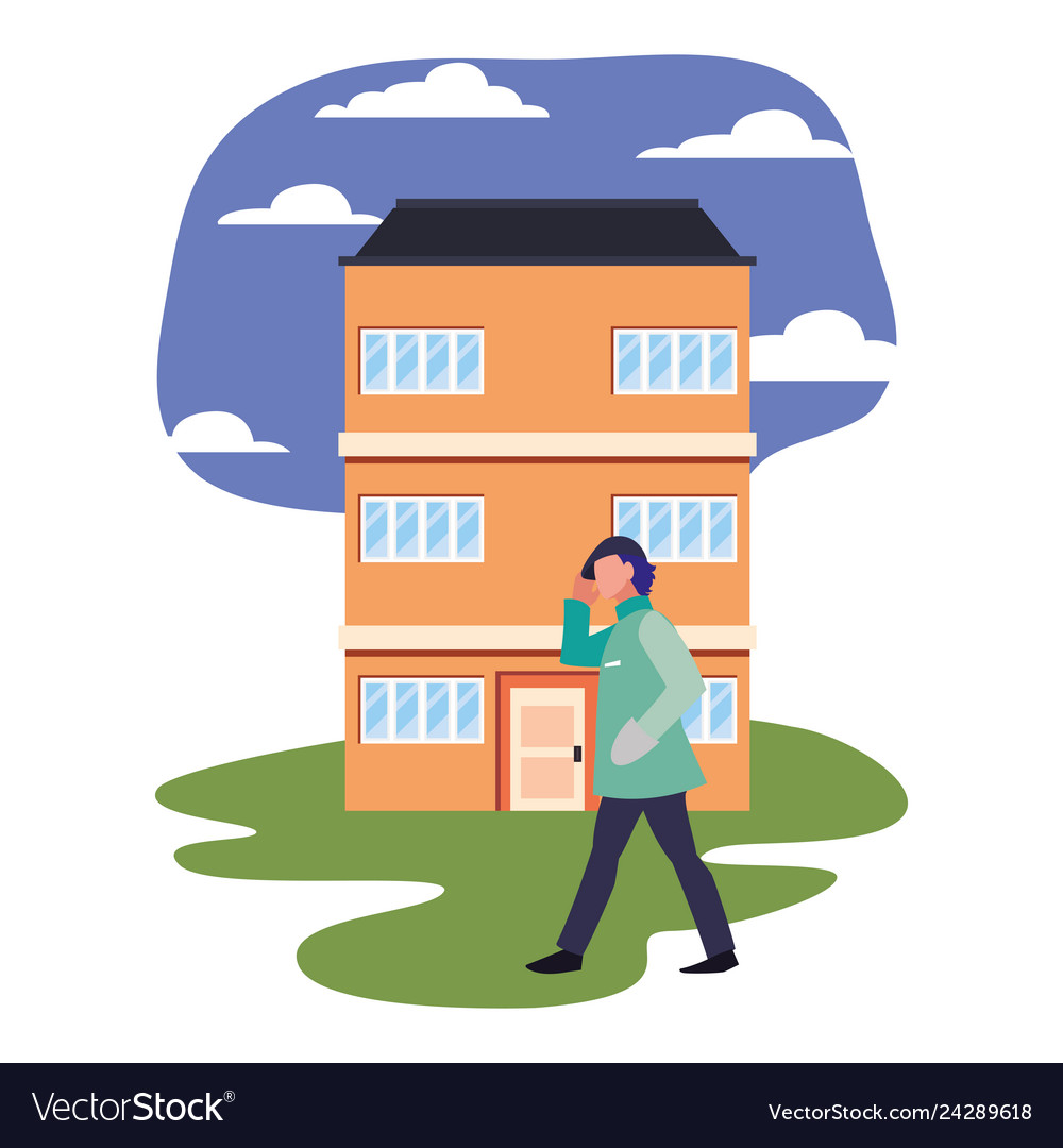 Man standing in front of building street