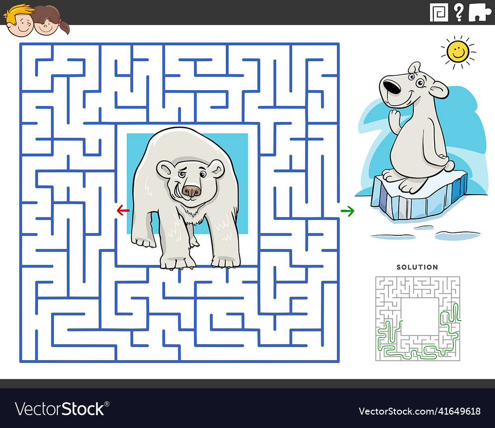 Maze game with cartoon polar bears animal Vector Image