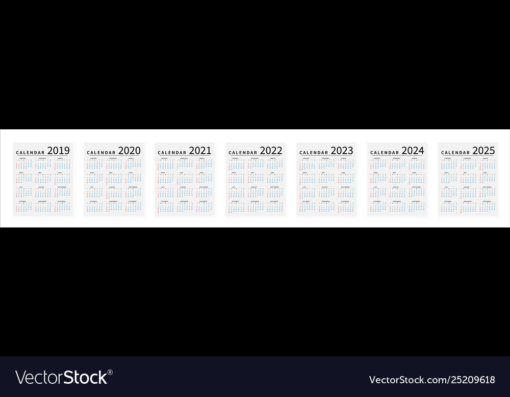 Mockup simple calendar layout for 2019 to 2025 Vector Image