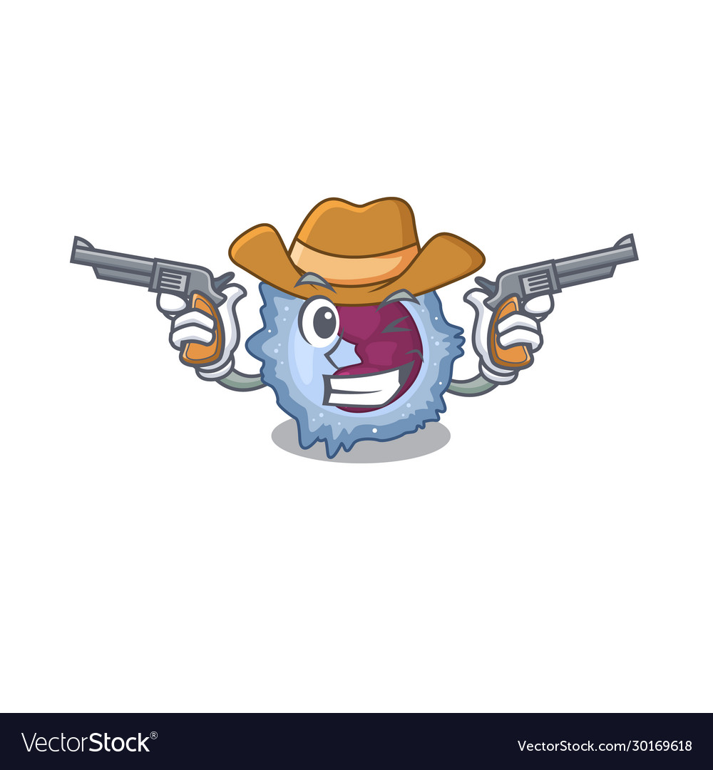 Monocyte cell dressed as a cowboy having guns