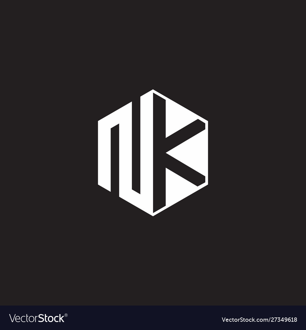 Nk logo monogram hexagon with black background Vector Image