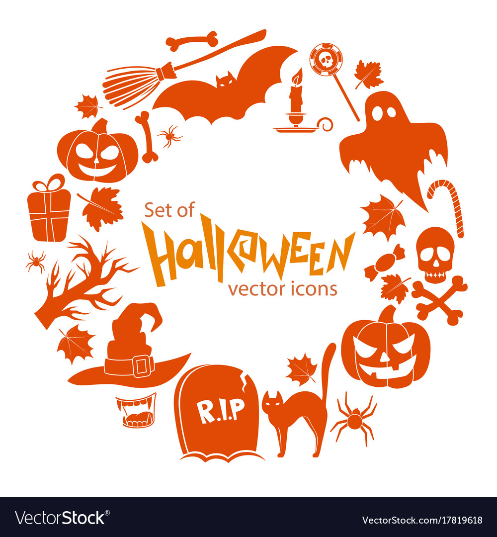 Round frame with halloween icons