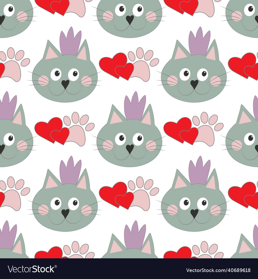 Seamless pattern with cute cat princess in crown