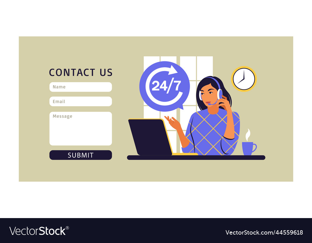 Service 24 7 concept call center support contact Vector Image