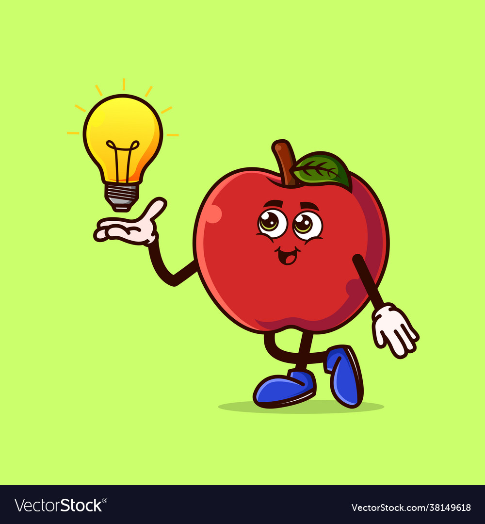 Smiling Apple Character with Lightbulb
