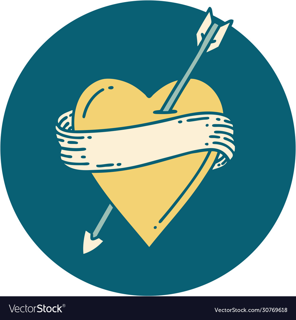 Tattoo style icon an arrow heart and banner