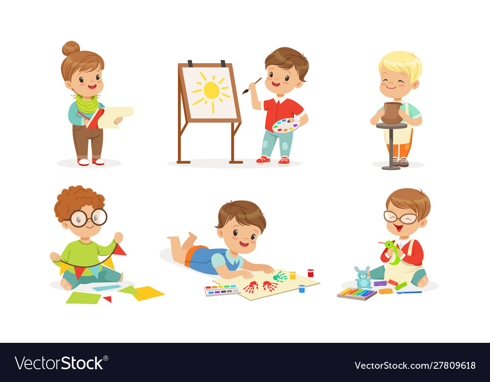 Toddlers are engaged in creativity Royalty Free Vector Image