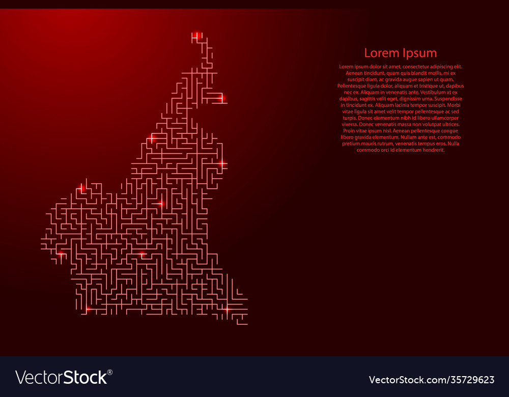 Cameroon map from red pattern maze grid vector image Cameroon map from red pattern maze grid