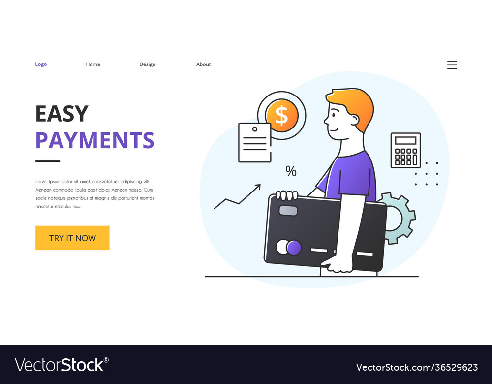 Easy online payments concept with young man