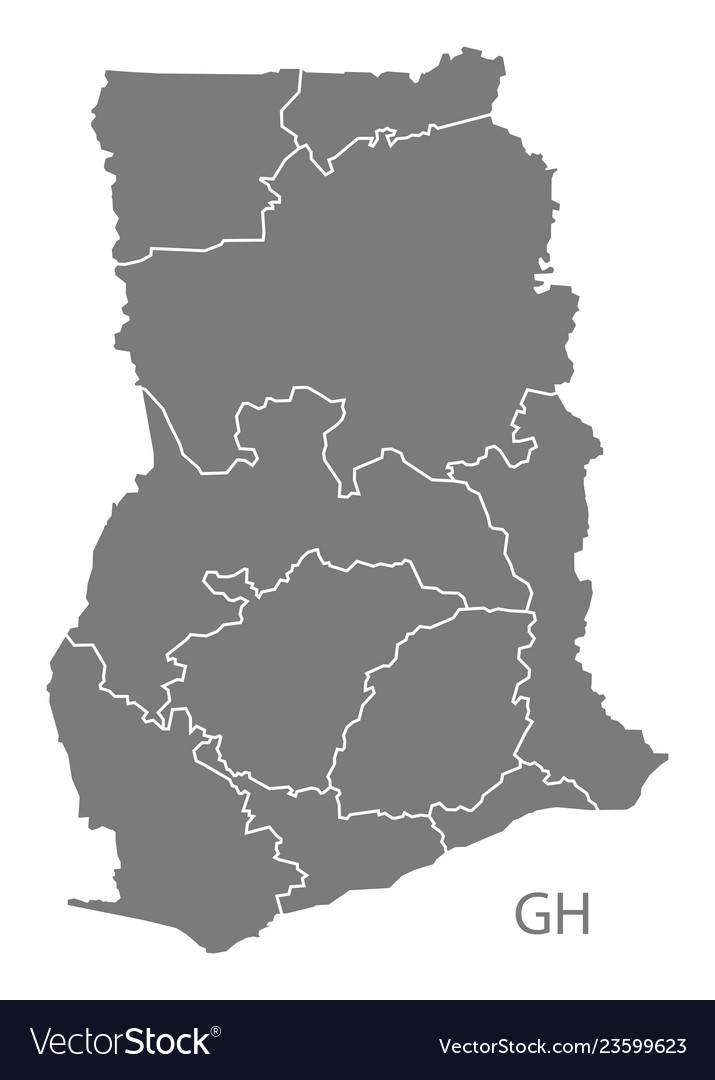 Ghana regions map grey vector image Ghana regions map grey