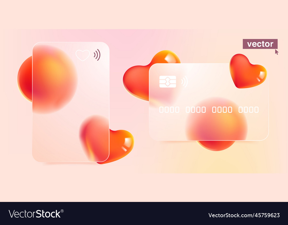 Glass morphism credit card template with floating vector image Glass morphism credit card template with floating
