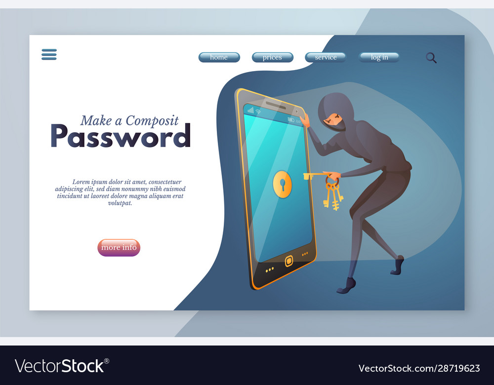 Erstellen Sie ein composit Passwort Landing Page Template vector image Erstellen Sie ein composit Passwort Landing Page Template