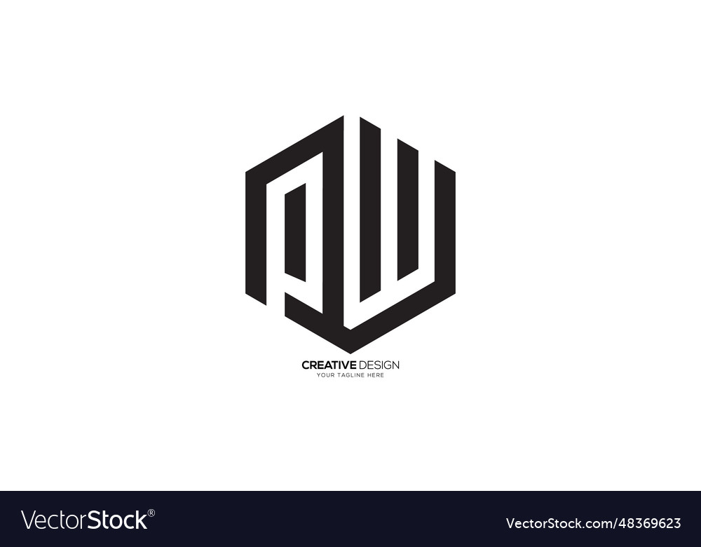 Modern hexagon letter pw negative space unique