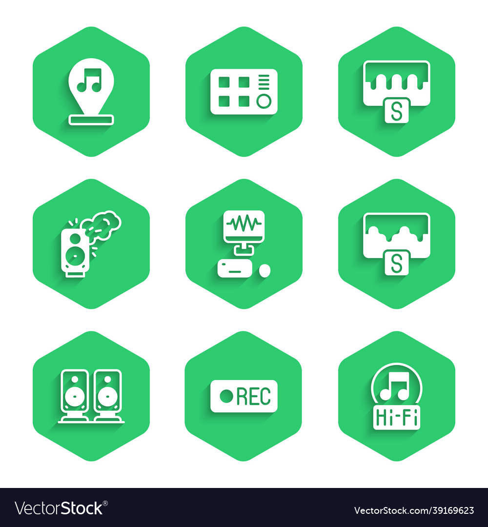 Set music recording studio record button note vector image Set music recording studio record button note