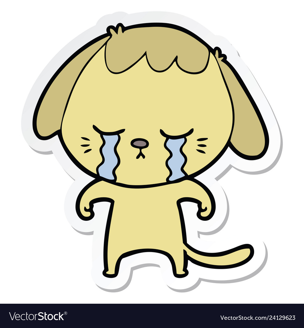 Sticker of a cartoon crying dog Royalty Free Vector Image