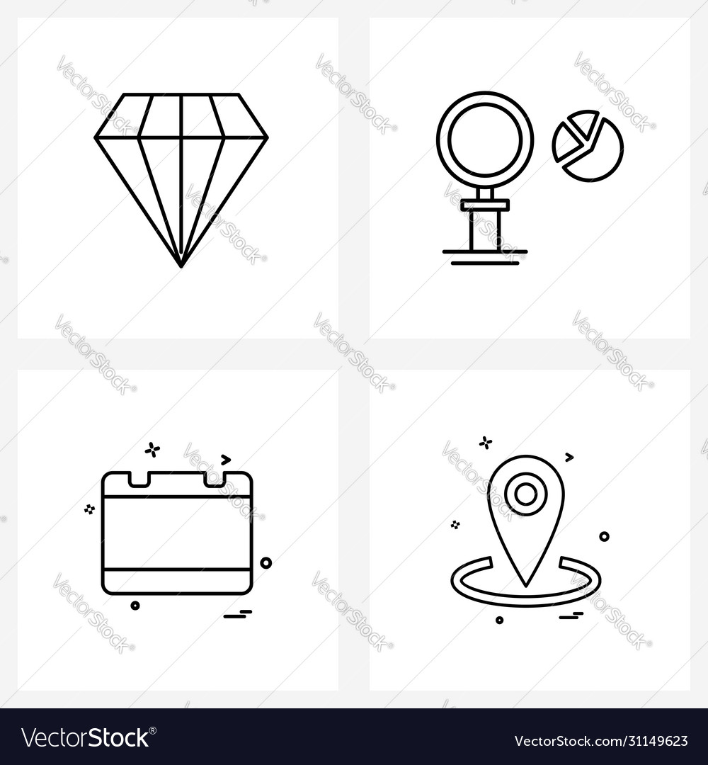 Ui set 4 basic line icons diamond date