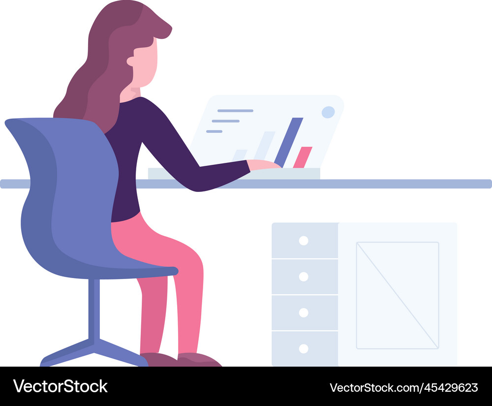 Woman working with data on laptop icon Royalty Free Vector