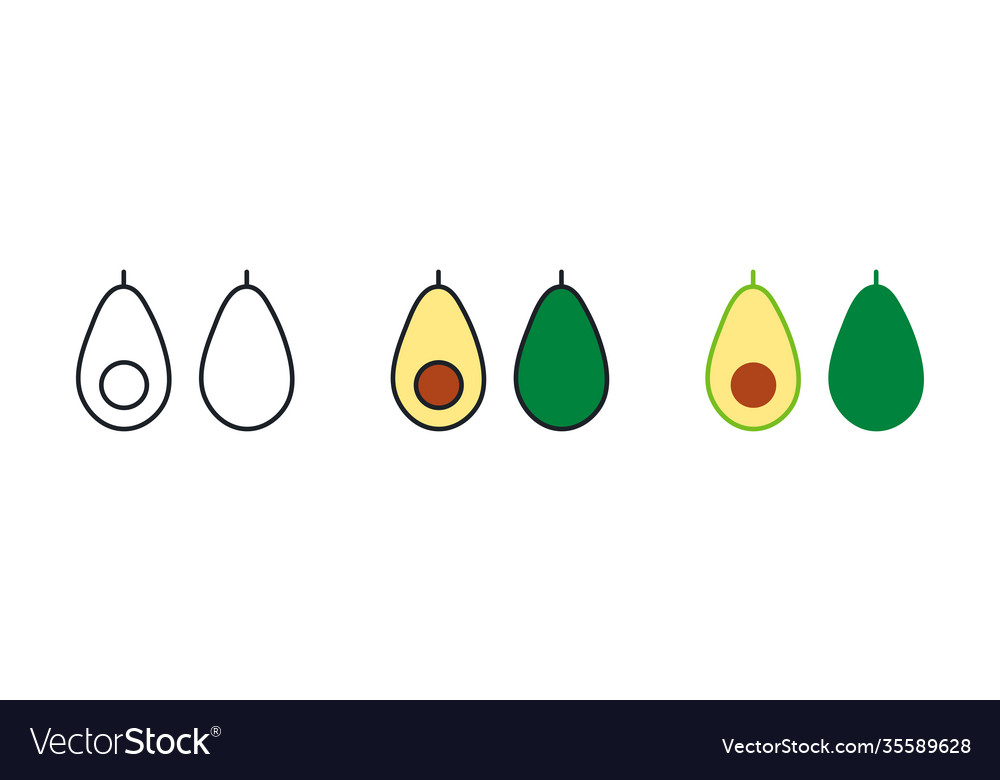 Avocado icon fruit whole and half linear