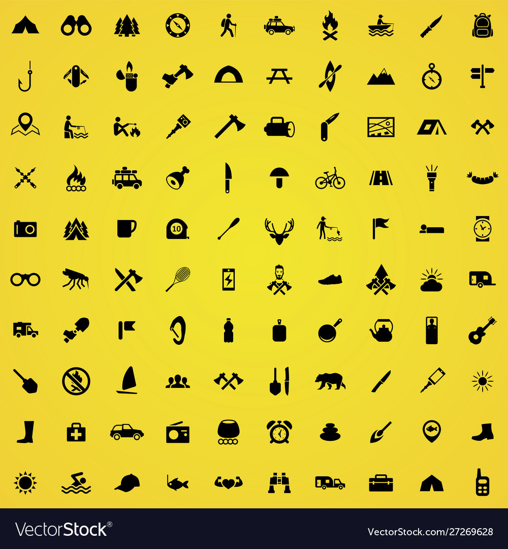 Camping 100 icons universal set for web and ui