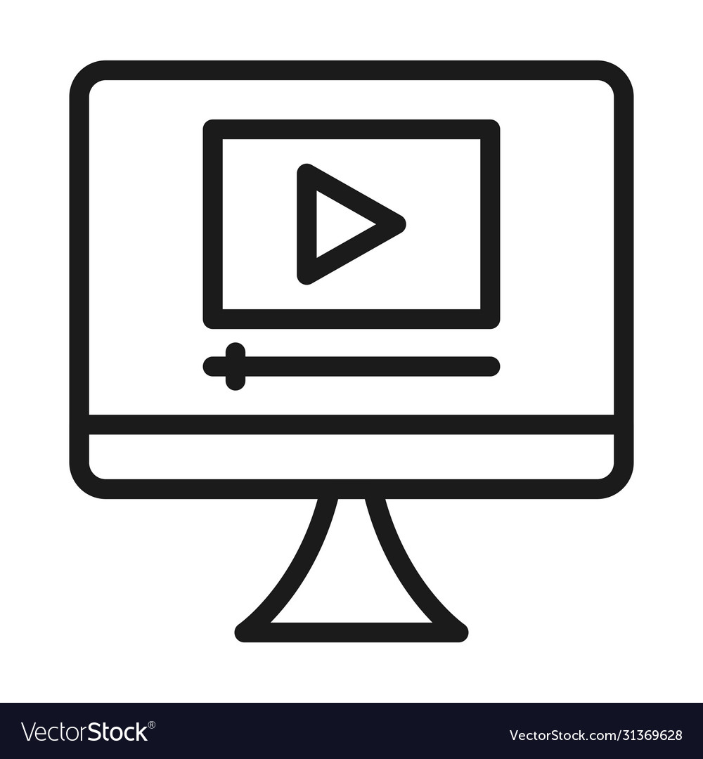 Computer with video player on screen icon line