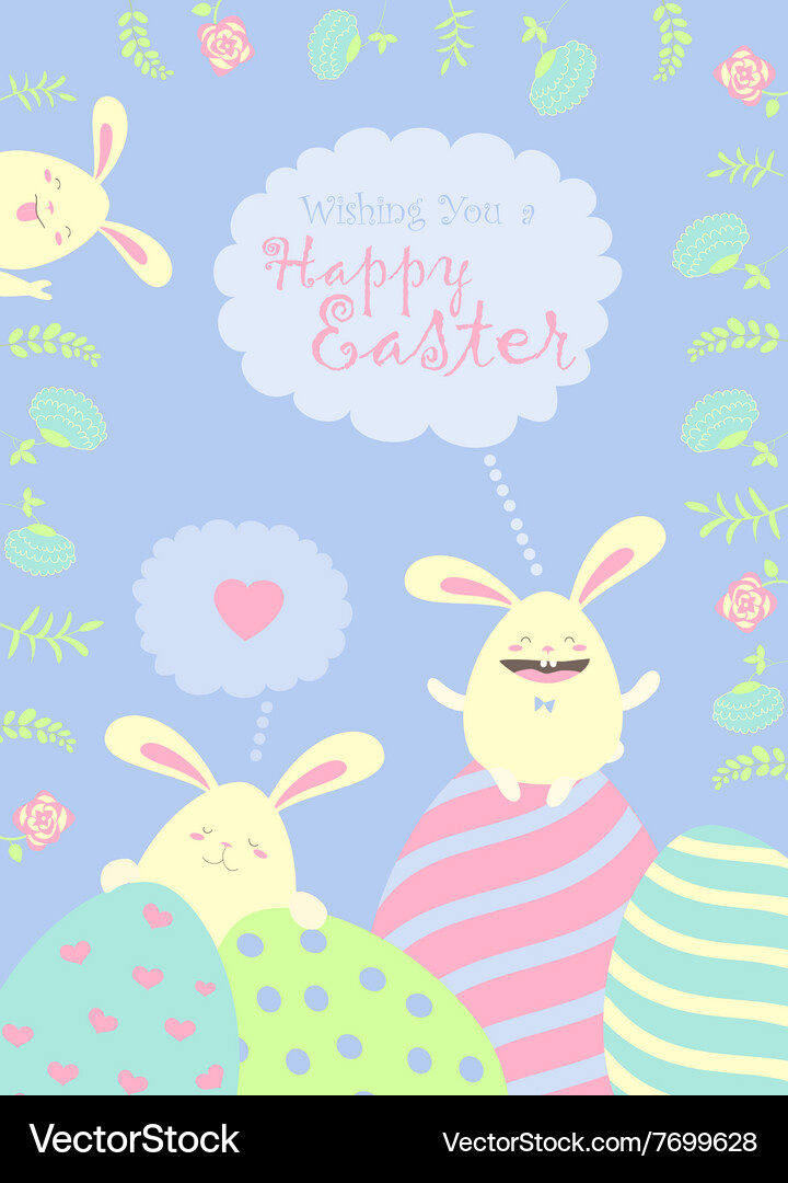 Easter bunnies and easter eggs Royalty Free Vector Image