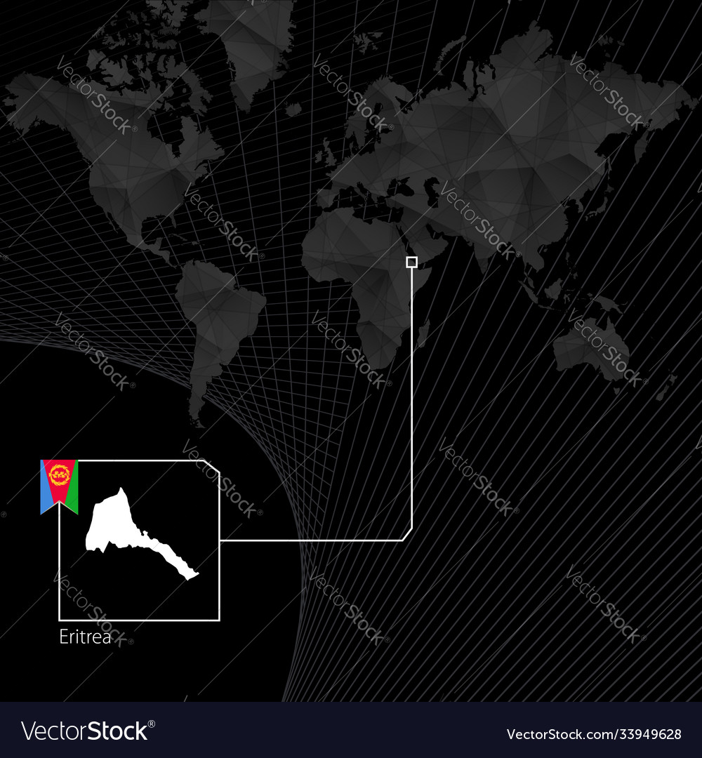 Eritrea on black world map and flag