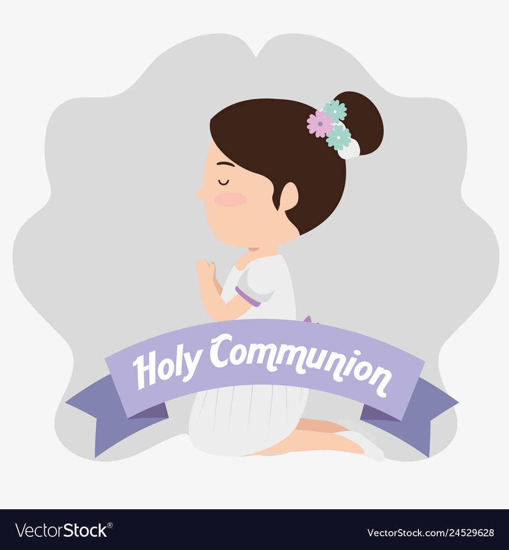 Girl with hairstyle and ribbon to first communion Vector Image