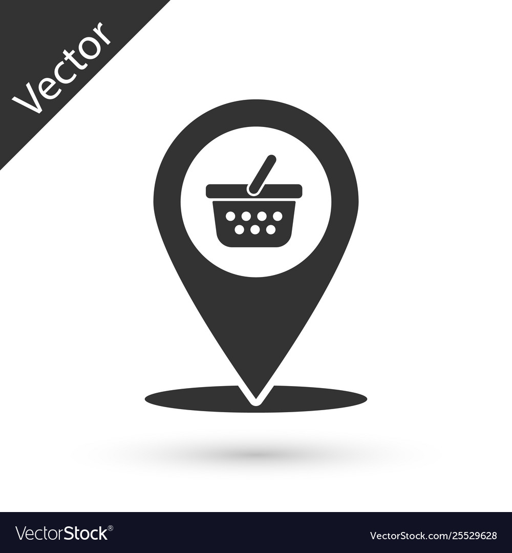 Grey map pointer with shopping basket icon Vector Image Grey map pointer with shopping basket icon