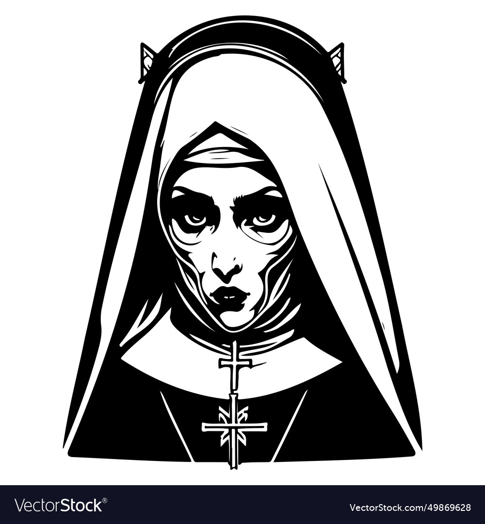 Halloween the nun scary sketch hand draw Vector Image